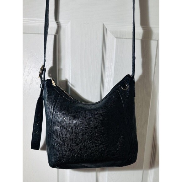 Michael Kors Black Pebbled Leather Hobo Shoulder Bag Crossbody Gold Hard emblem - Picture 4 of 7